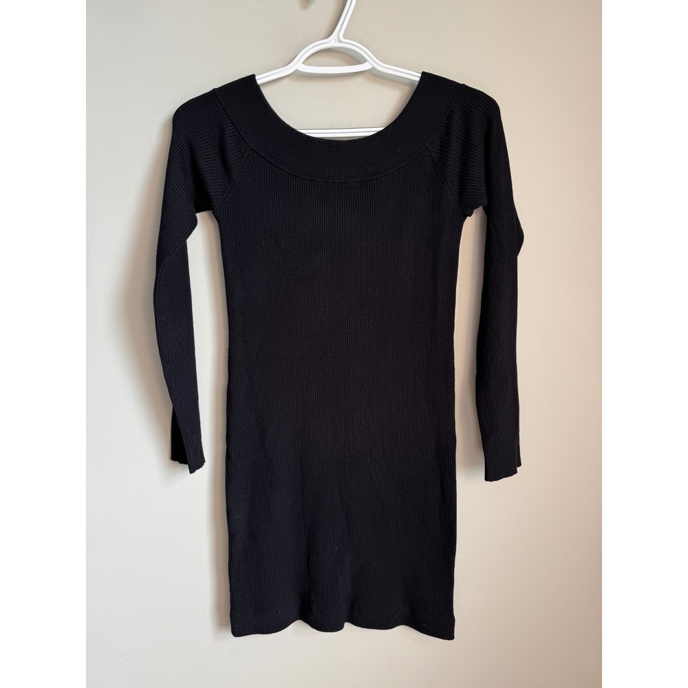 Dynamite Ribbed Long Sleeve Scoop Neck Mini Dress Womens Large Black Chic Goth